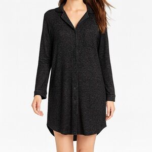 Stars Above Black Perfectly Cozy Fabric Button Down Nightgown Sleep Shirt Sz L